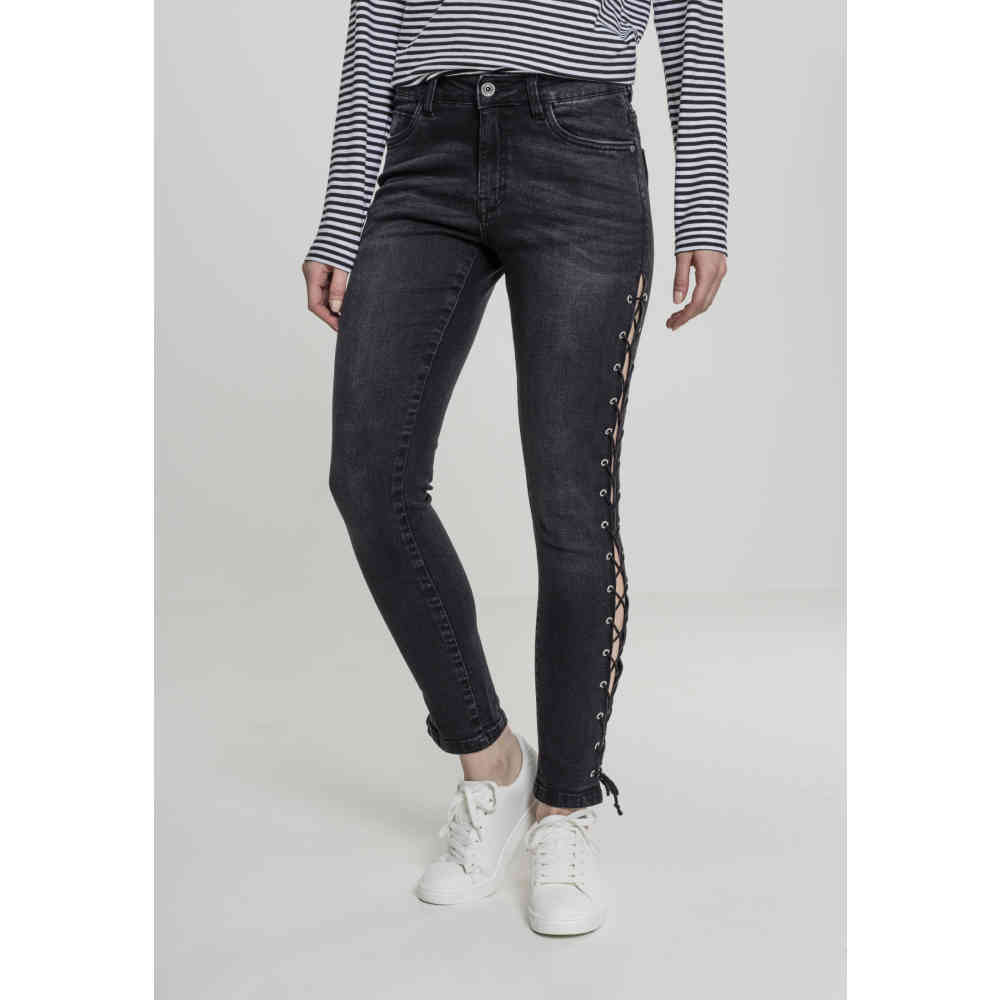 Urban Classics - Denim Lace Up Skinny jeans - Zwart